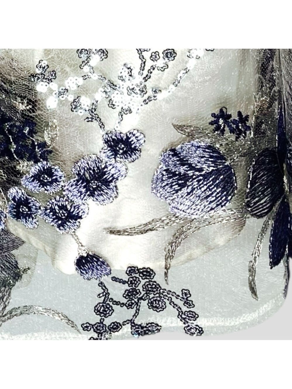 Tahari ASL‎ Embroidered Mesh Dress 8 Blue Silver Fairy Garden Prom Y2K Revival - Picture 8 of 12